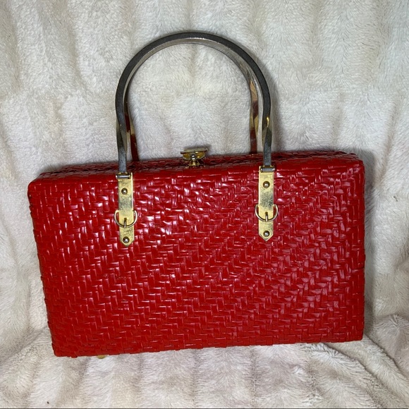 Dorian Continental Handbags - Dorian Continental Vintage Red Wicker Purse